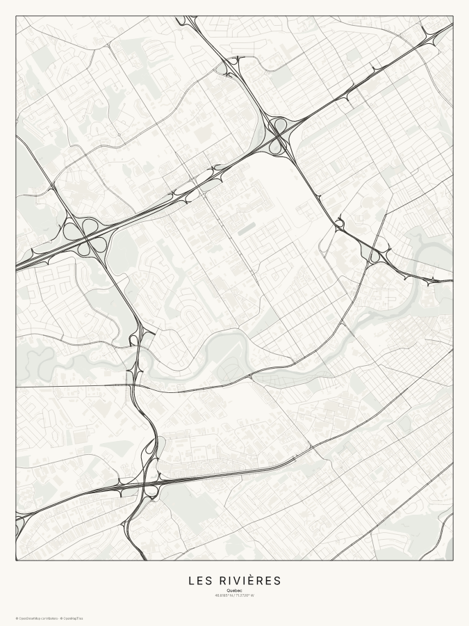 Les Rivières map poster, classic style