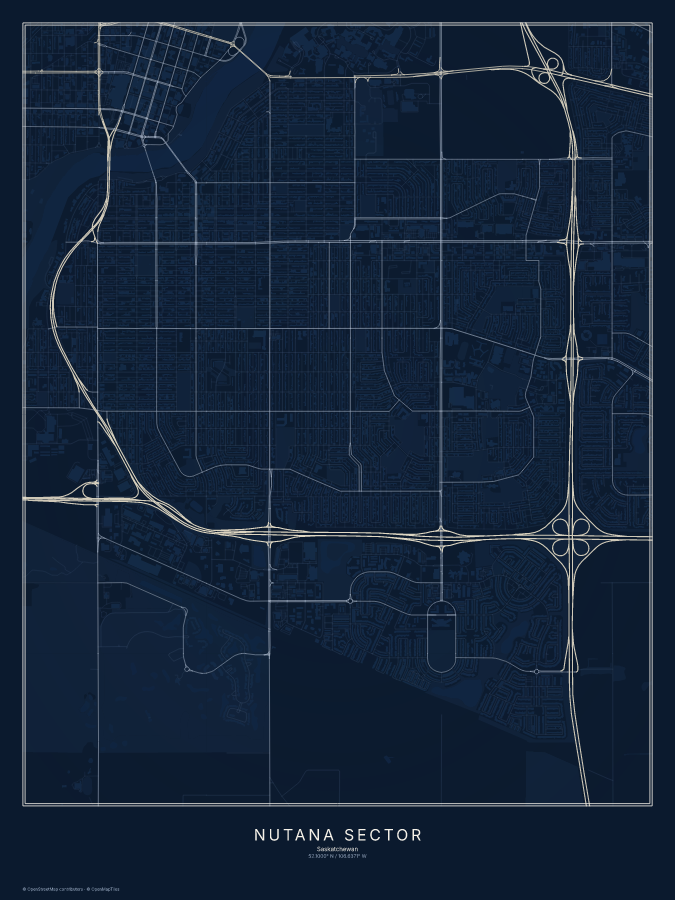 Nutana Sector map poster, midnight style
