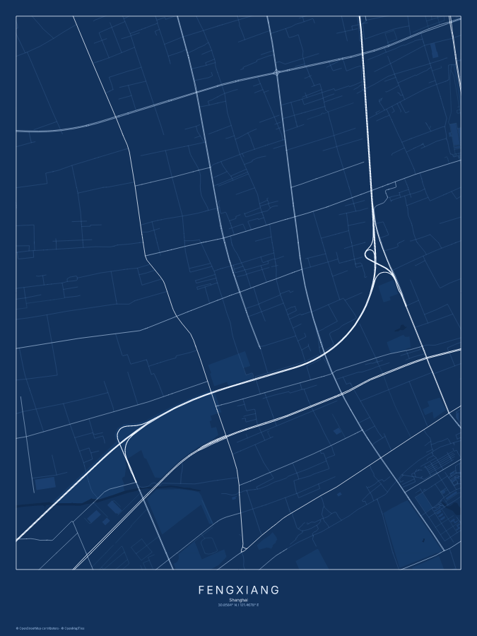 Fengxiang map poster, blueprint style