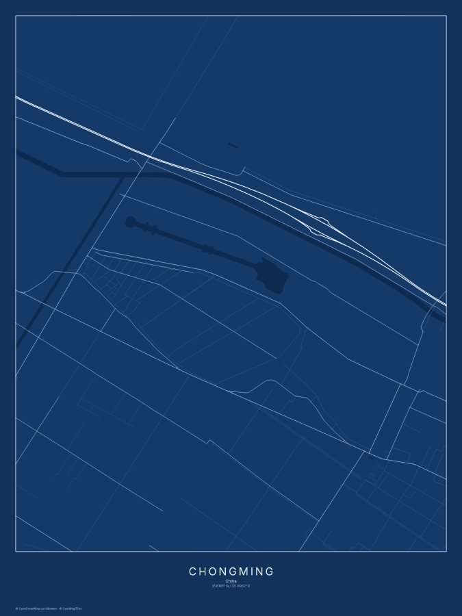 Chongming map poster, blueprint style