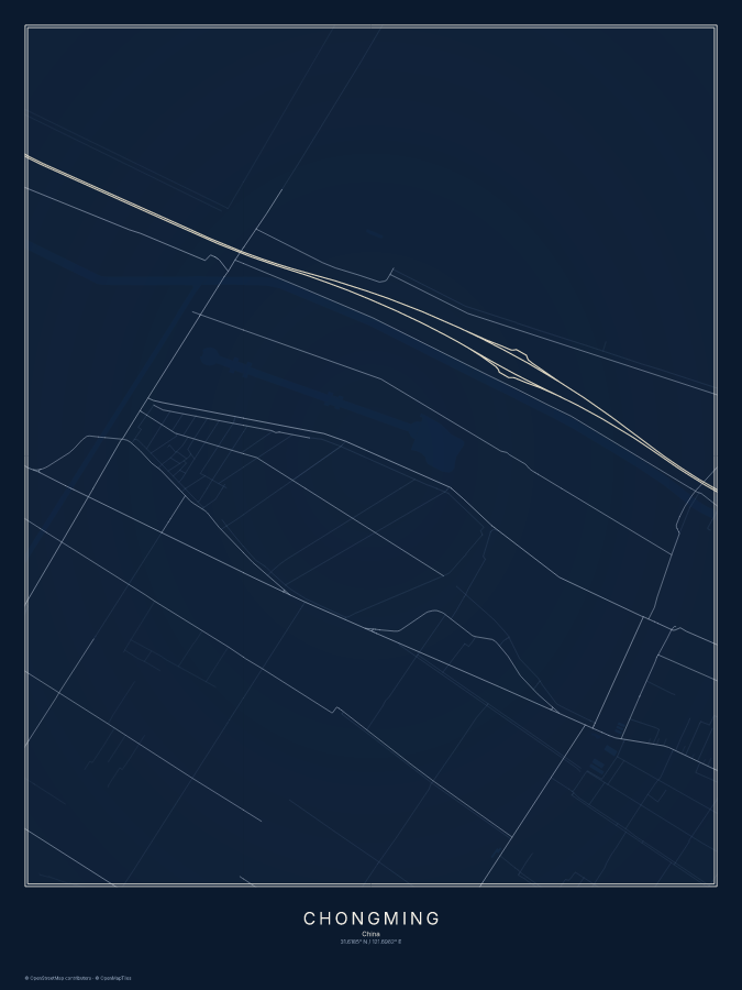 Chongming map poster, midnight style