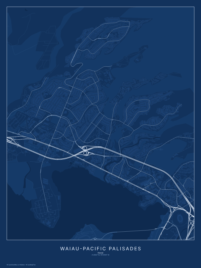 Waiau-Pacific Palisades map poster, blueprint style