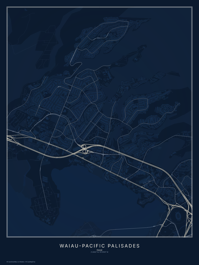 Waiau-Pacific Palisades map poster, midnight style