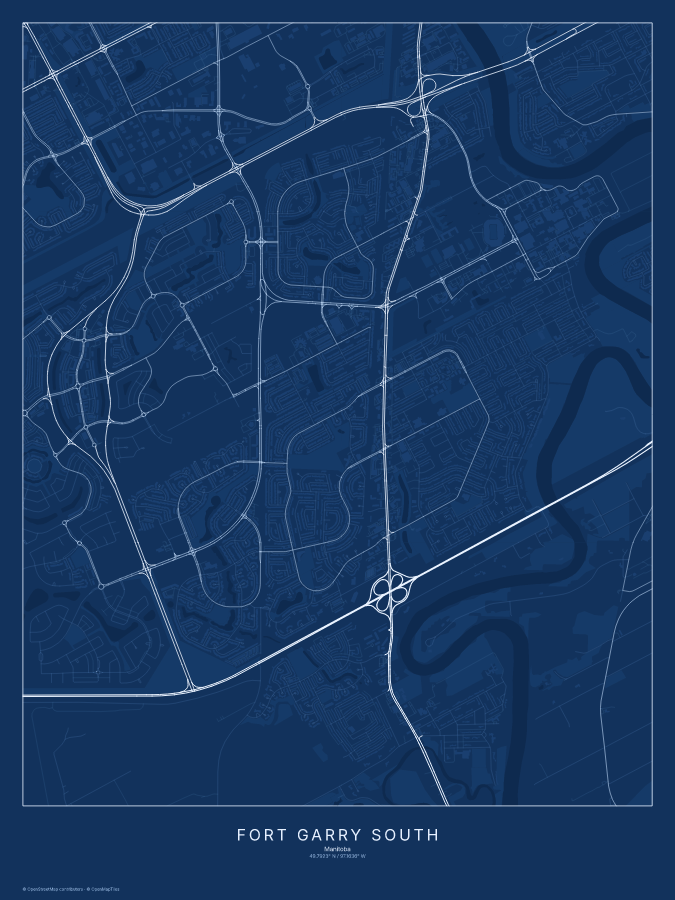 Fort Garry South map poster, blueprint style