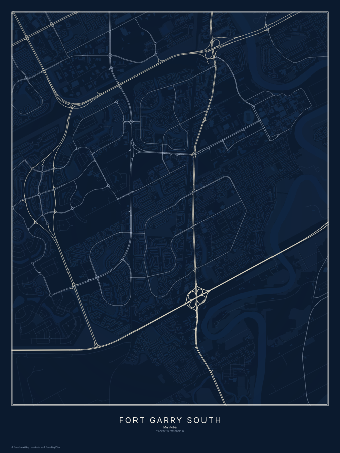 Fort Garry South map poster, midnight style
