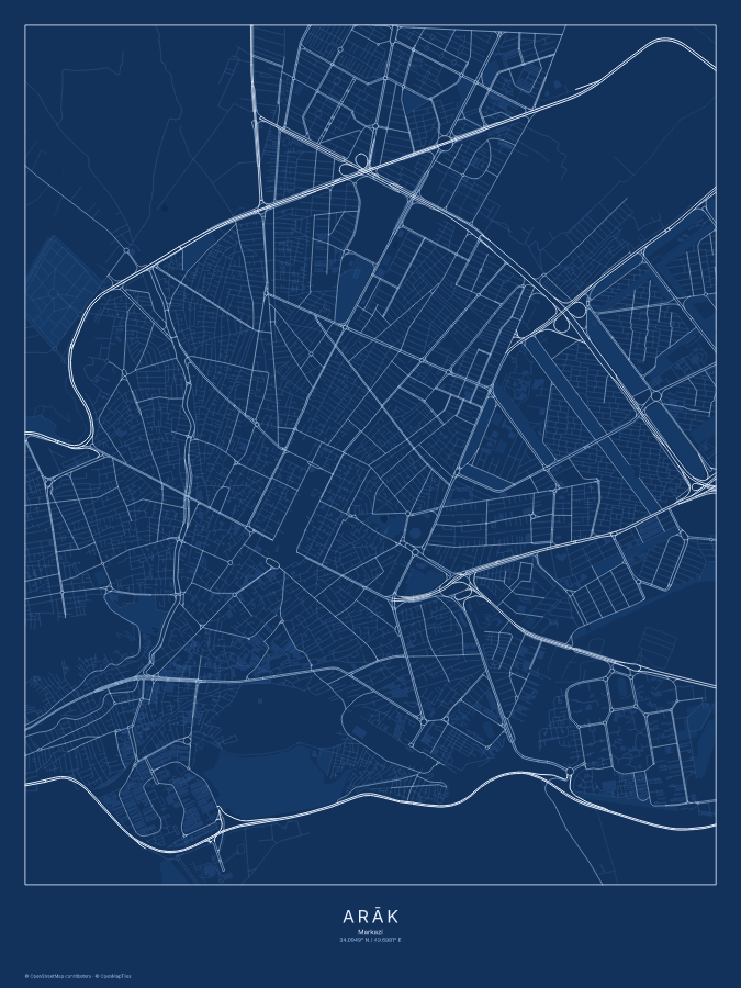 Arāk map poster, blueprint style