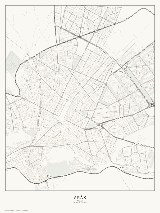 Arāk map poster, classic style