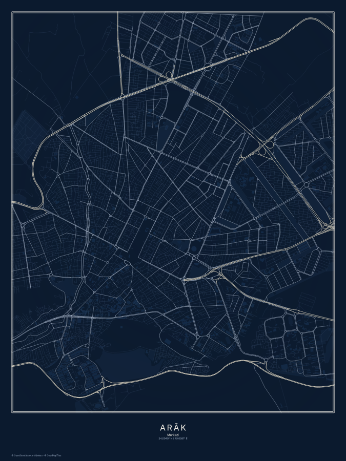 Arāk map poster, midnight style