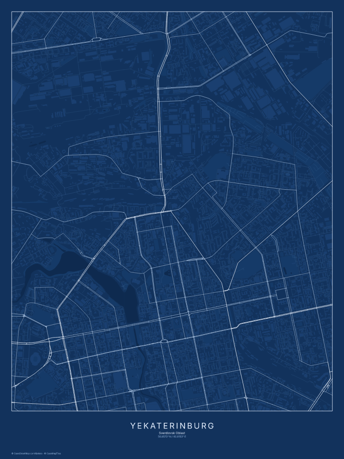 Yekaterinburg map poster, blueprint style
