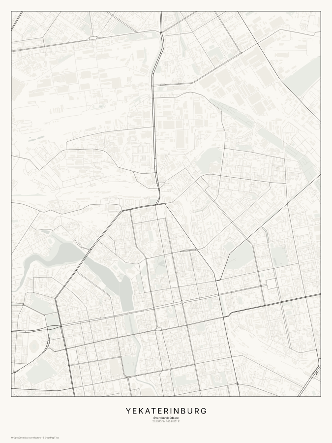 Yekaterinburg map poster, classic style