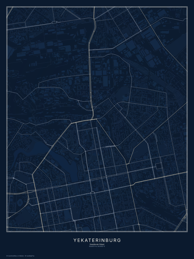Yekaterinburg map poster, midnight style