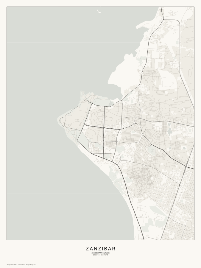 Zanzibar map poster, classic style