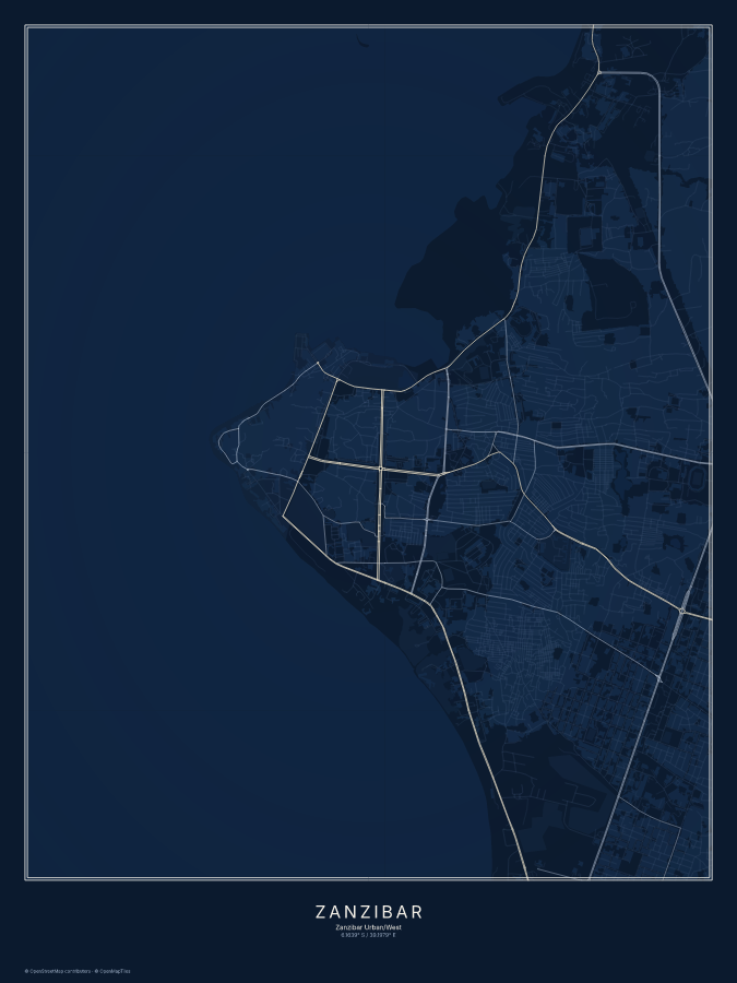 Zanzibar map poster, midnight style