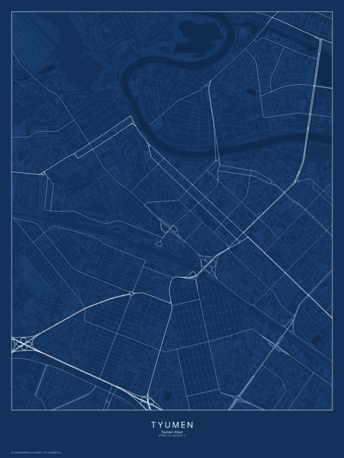 Tyumen map poster, blueprint style
