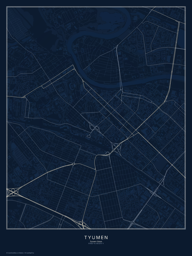 Tyumen map poster, midnight style
