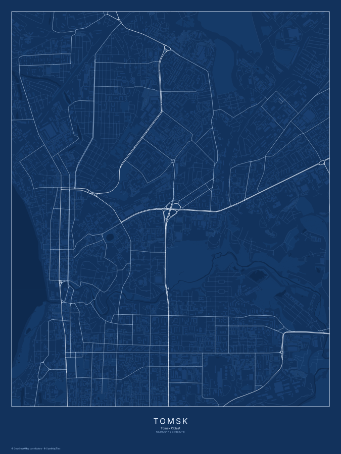 Tomsk map poster, blueprint style