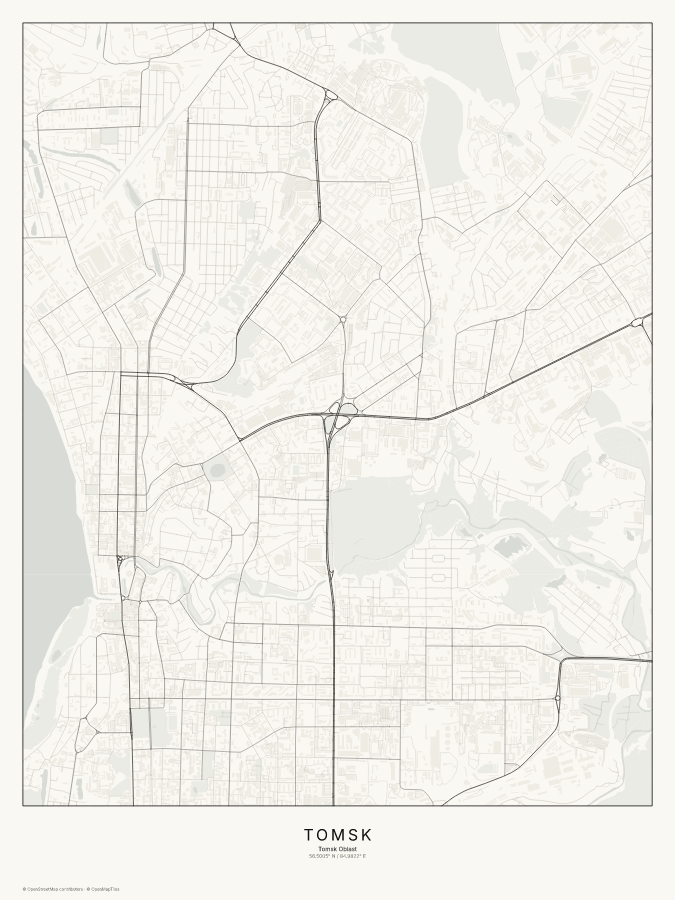 Tomsk map poster, classic style