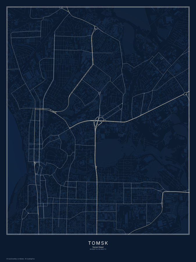 Tomsk map poster, midnight style