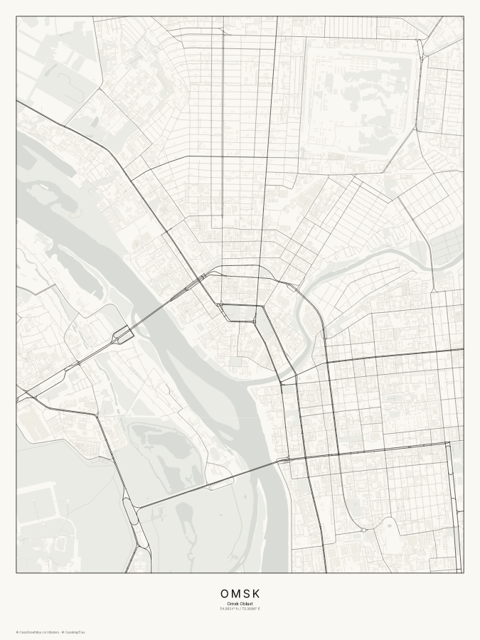 Omsk map poster, classic style