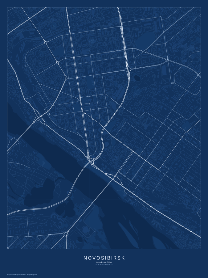 Novosibirsk map poster, blueprint style