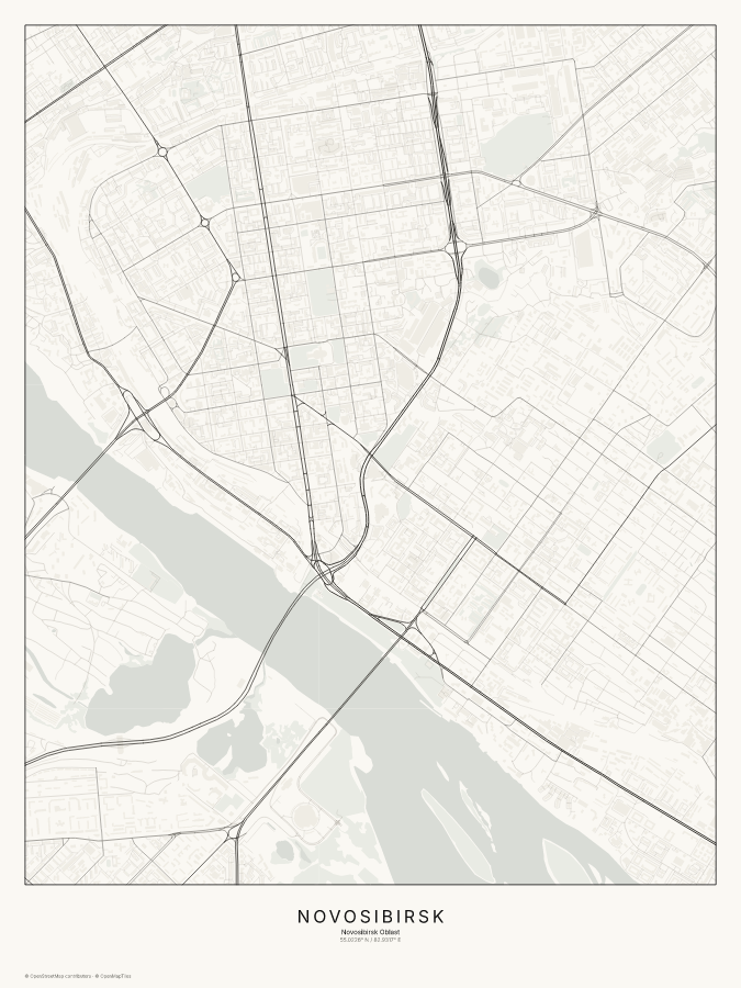 Novosibirsk map poster, classic style