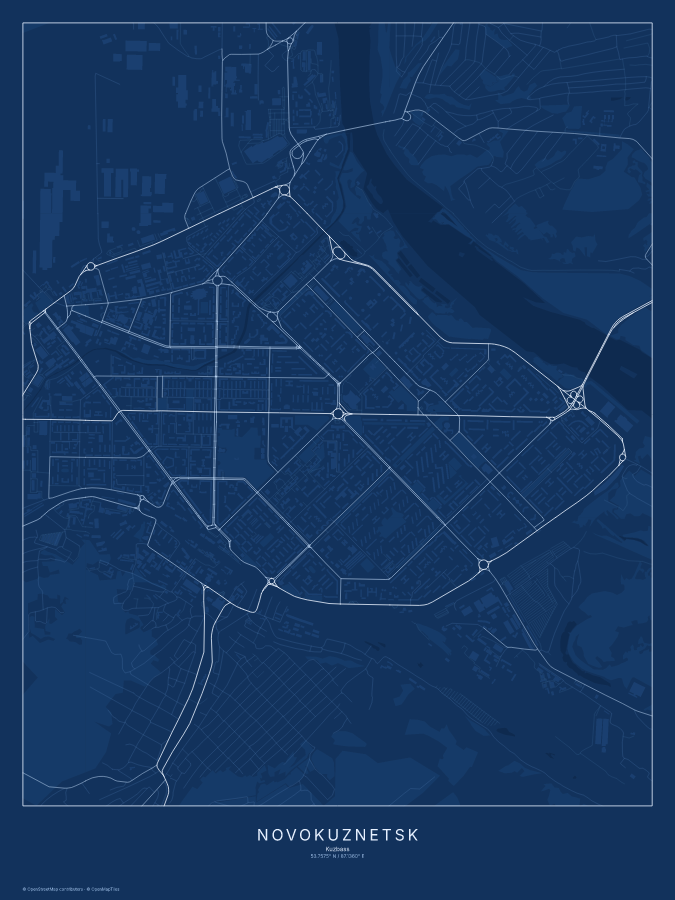 Novokuznetsk map poster, blueprint style