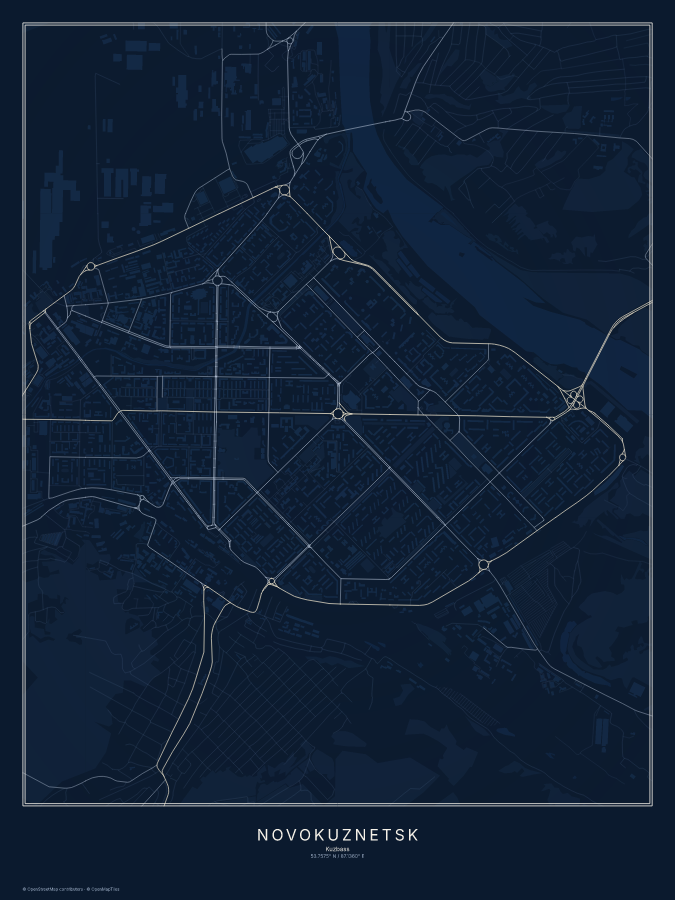 Novokuznetsk map poster, midnight style
