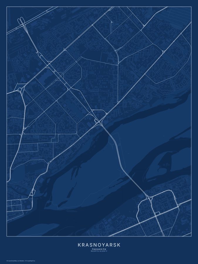 Krasnoyarsk map poster, blueprint style