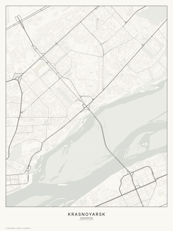 Krasnoyarsk map poster, classic style
