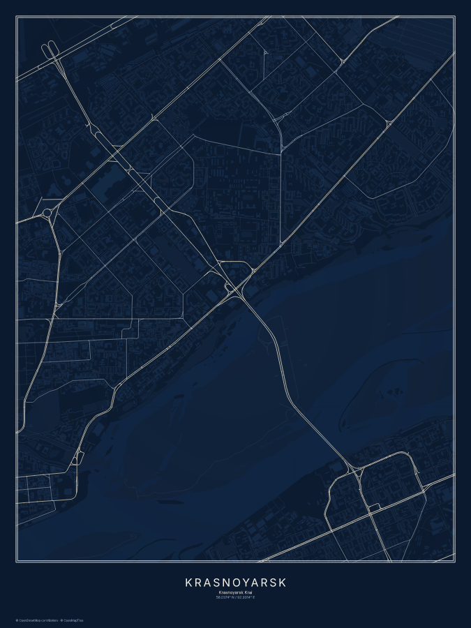 Krasnoyarsk map poster, midnight style