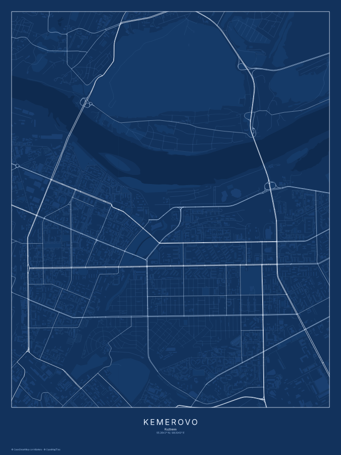 Kemerovo map poster, blueprint style