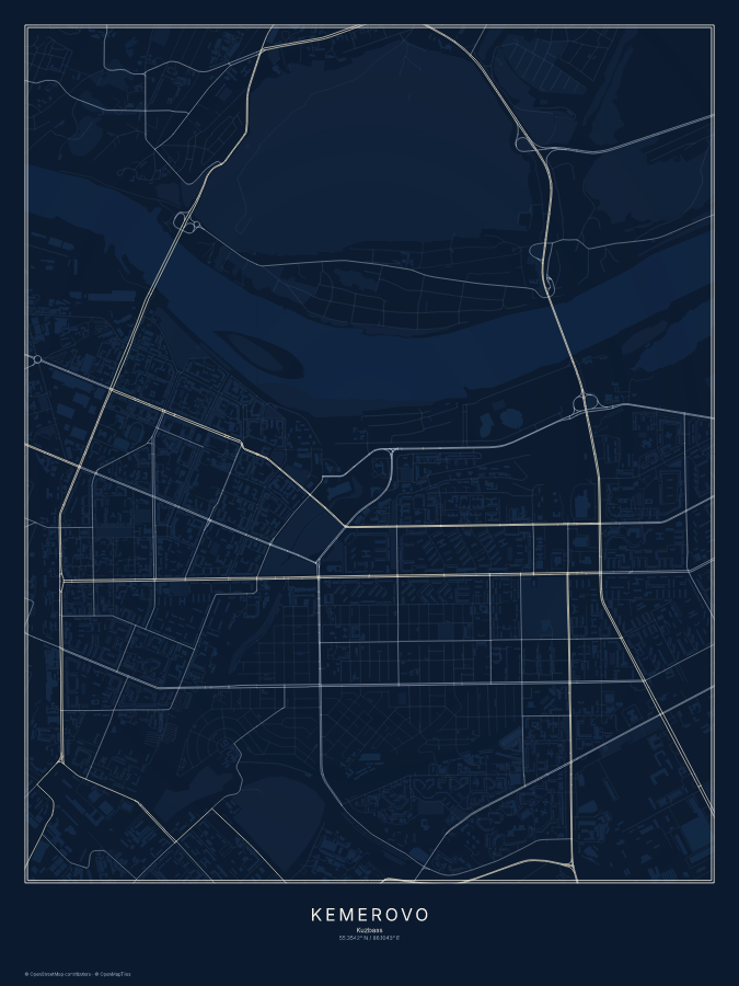 Kemerovo map poster, midnight style