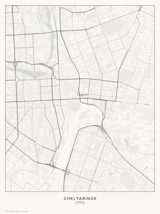 Chelyabinsk map poster, classic style