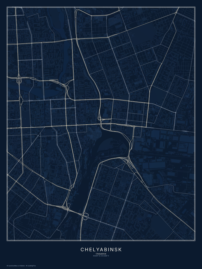 Chelyabinsk map poster, midnight style