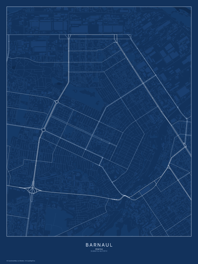 Barnaul map poster, blueprint style
