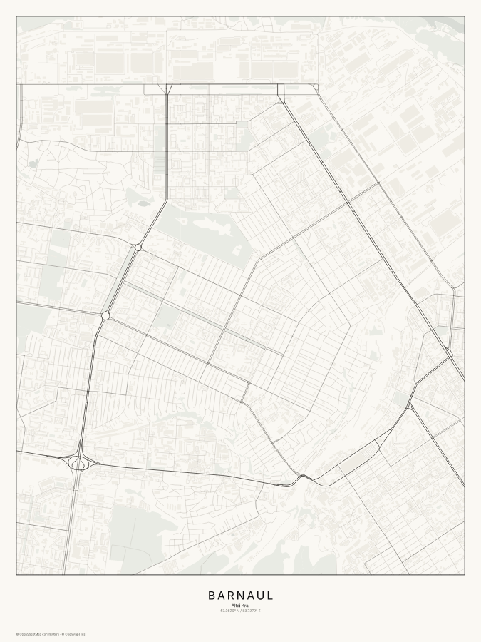 Barnaul map poster, classic style