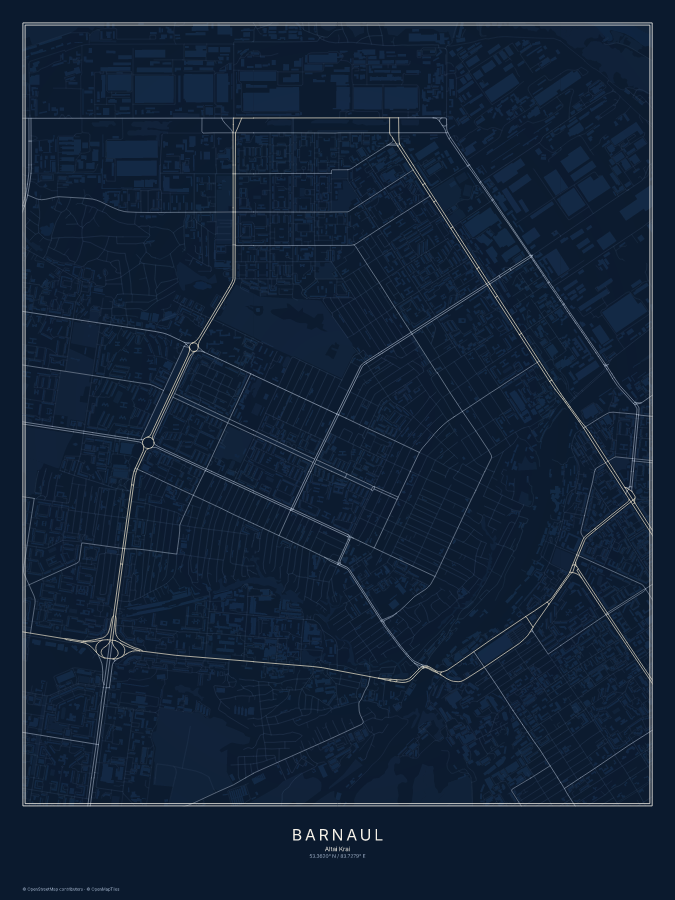 Barnaul map poster, midnight style