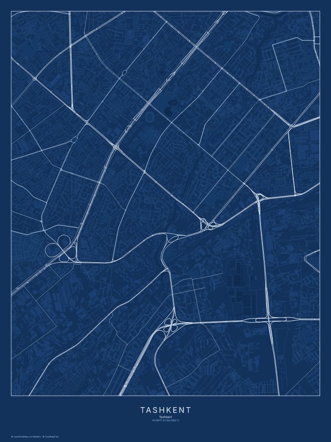 Tashkent map poster, blueprint style