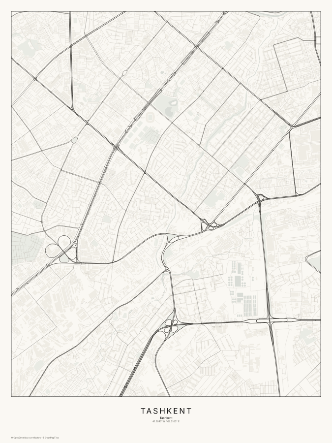 Tashkent map poster, classic style