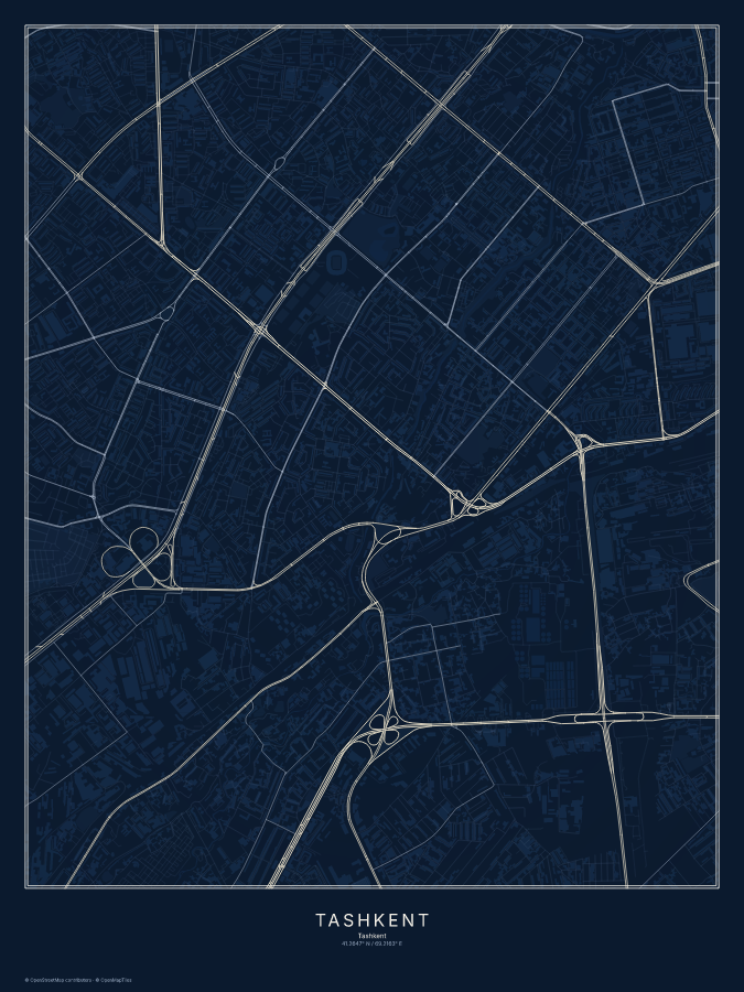Tashkent map poster, midnight style