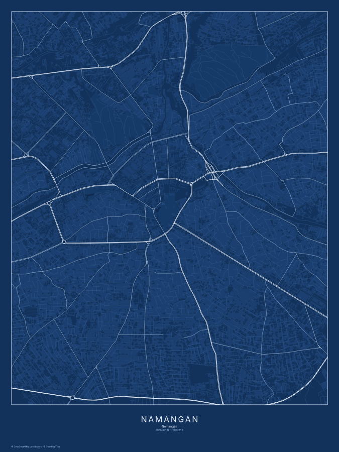 Namangan map poster, blueprint style