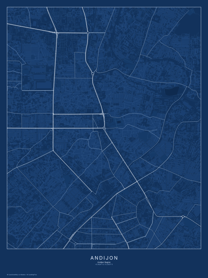 Andijon map poster, blueprint style