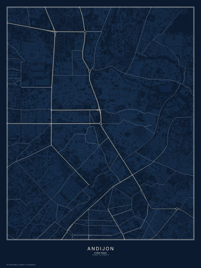Andijon map poster, midnight style