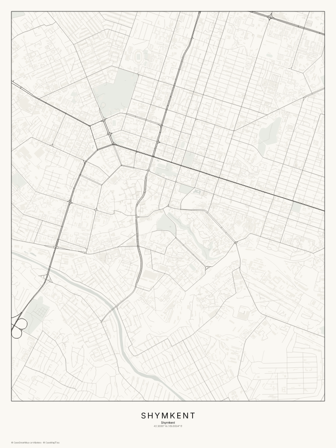 Shymkent map poster, classic style