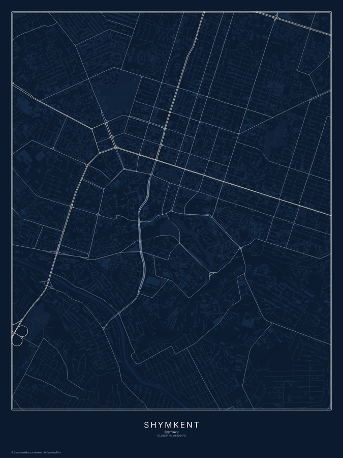 Shymkent map poster, midnight style