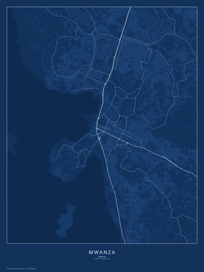 Mwanza map poster, blueprint style