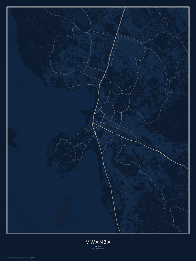 Mwanza map poster, midnight style