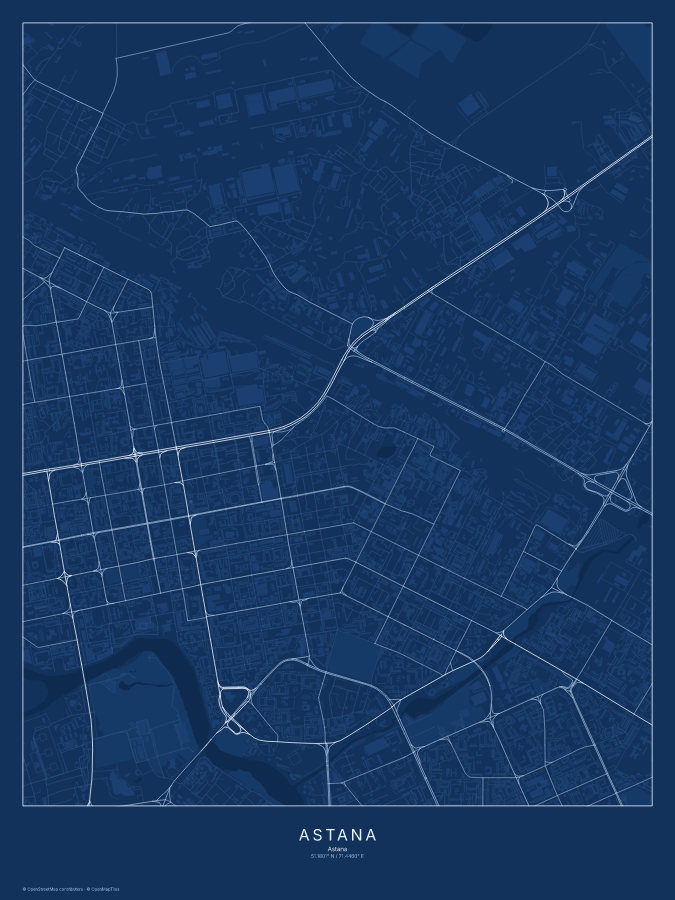 Astana map poster, blueprint style