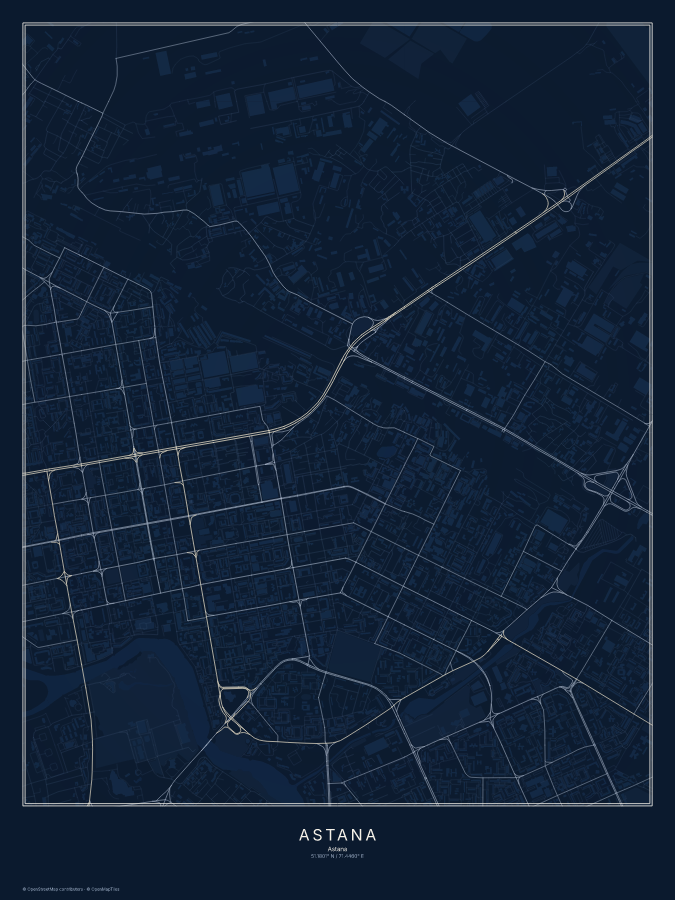 Astana map poster, midnight style