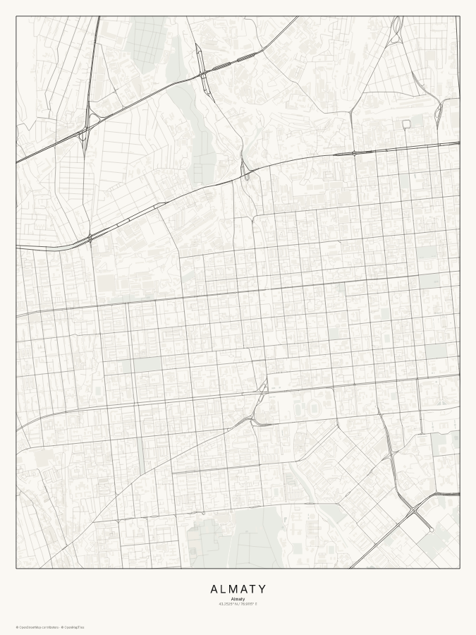 Almaty map poster, classic style